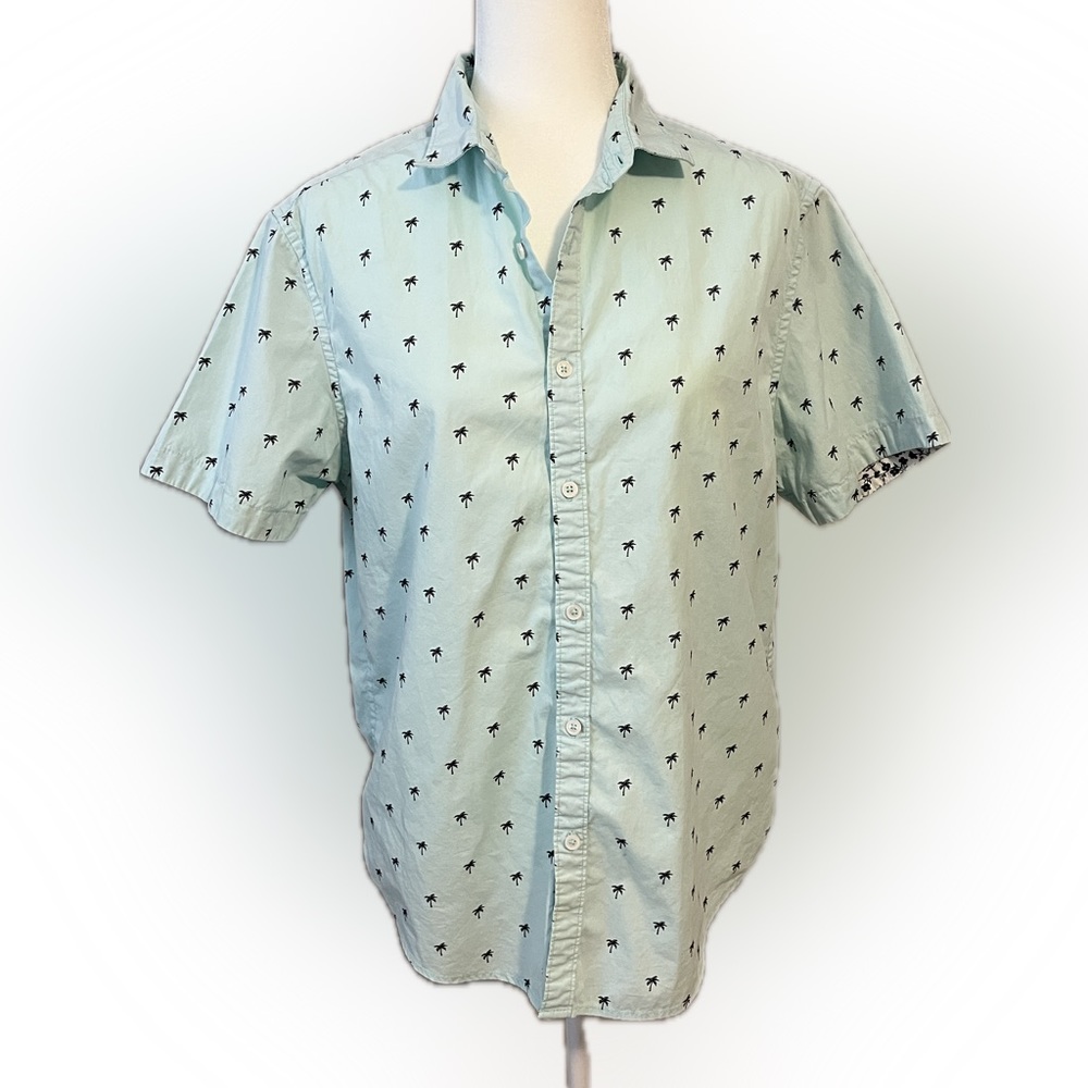 Denim & Flower Mint Green Palm-Print Short Sleeve Button-Down Shirt